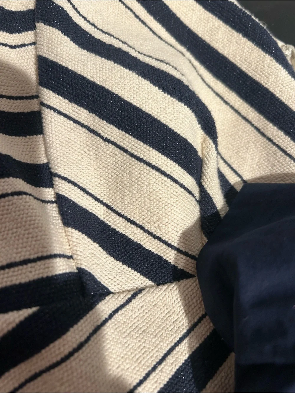 Striped V-Neck Peplum Top with Navy Waist Tie